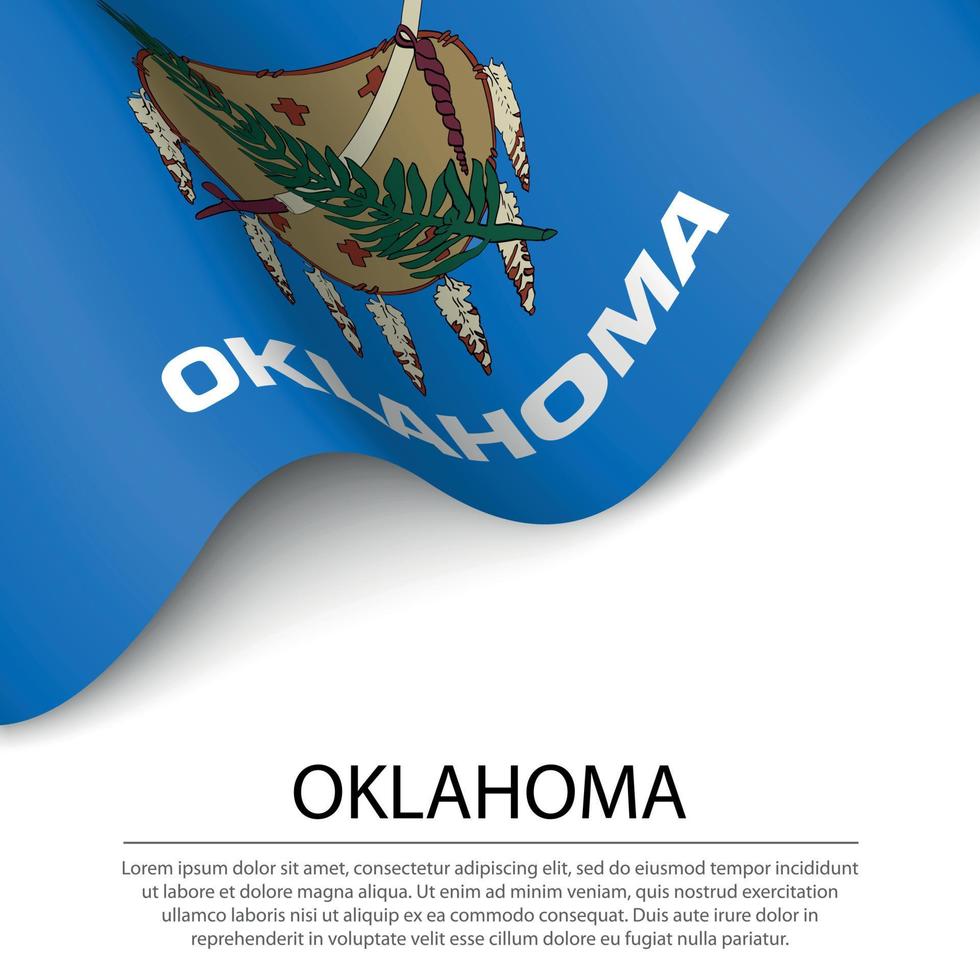 Waving flag of Oklahoma is a state of USA on white background. vector