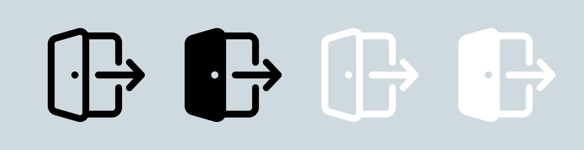 Log out icon set in black and white. Exit signs vector illustration.