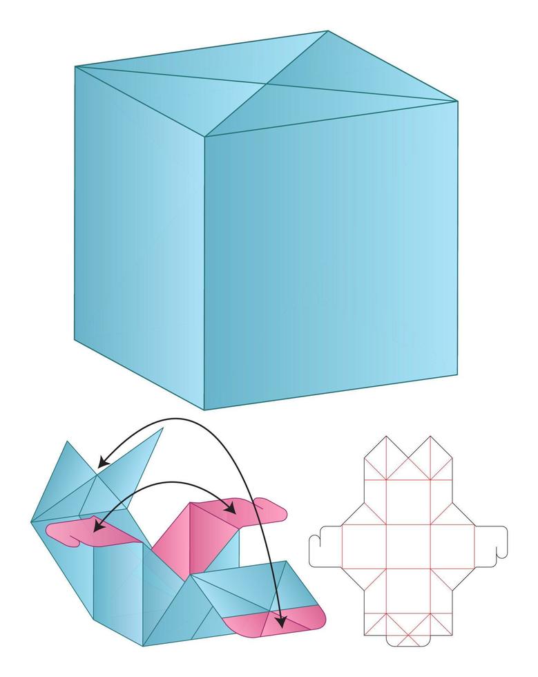 diseño de plantilla troquelada de embalaje de caja. Maqueta 3d vector