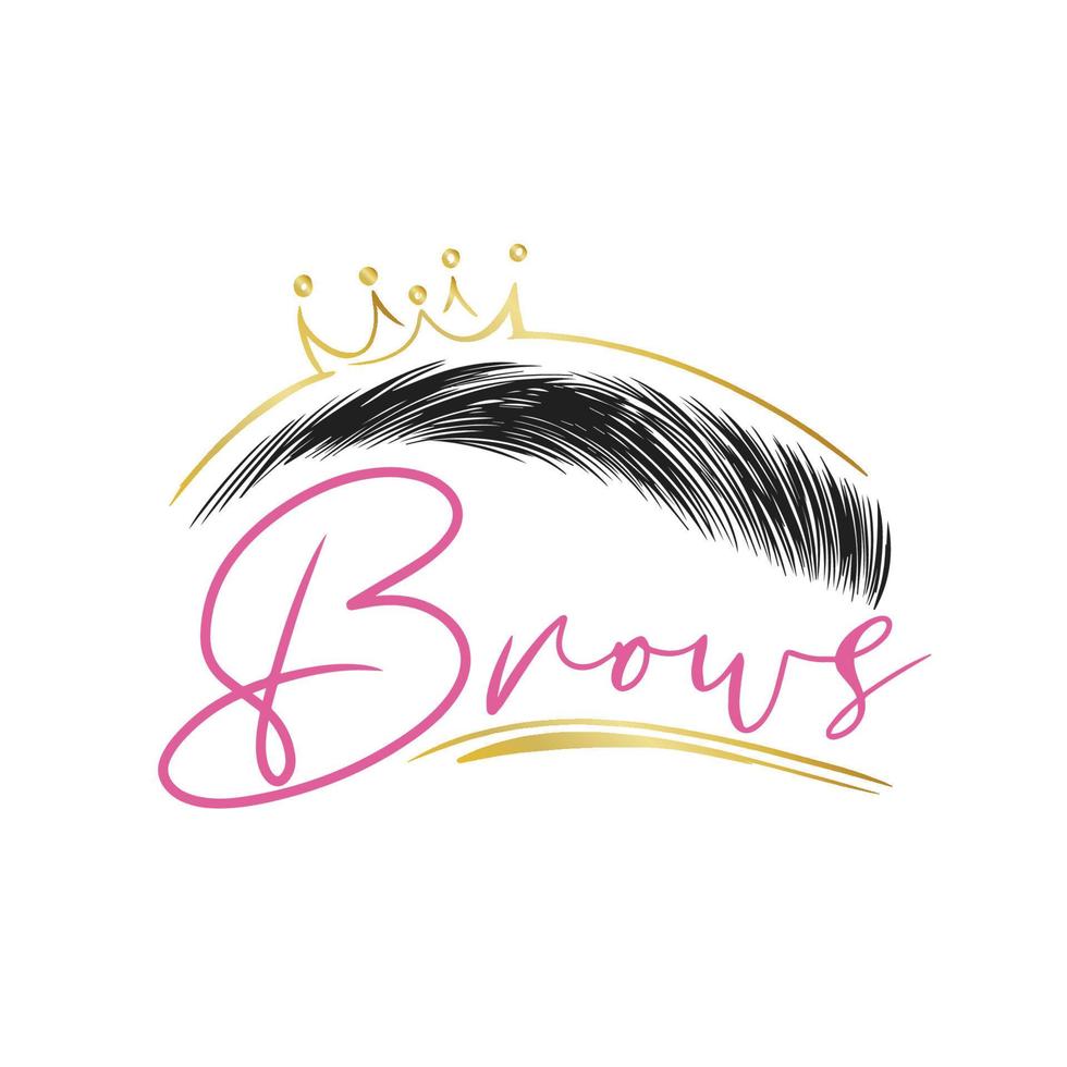 Eyebrows, handwritten inscription, beautiful logo for beauty masters in gold vector