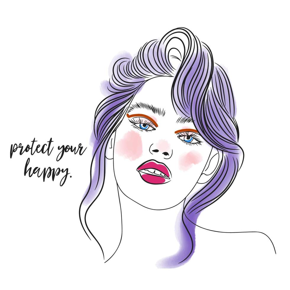 Protect your happiness, handwritten quote, fashionista shows tongue vector