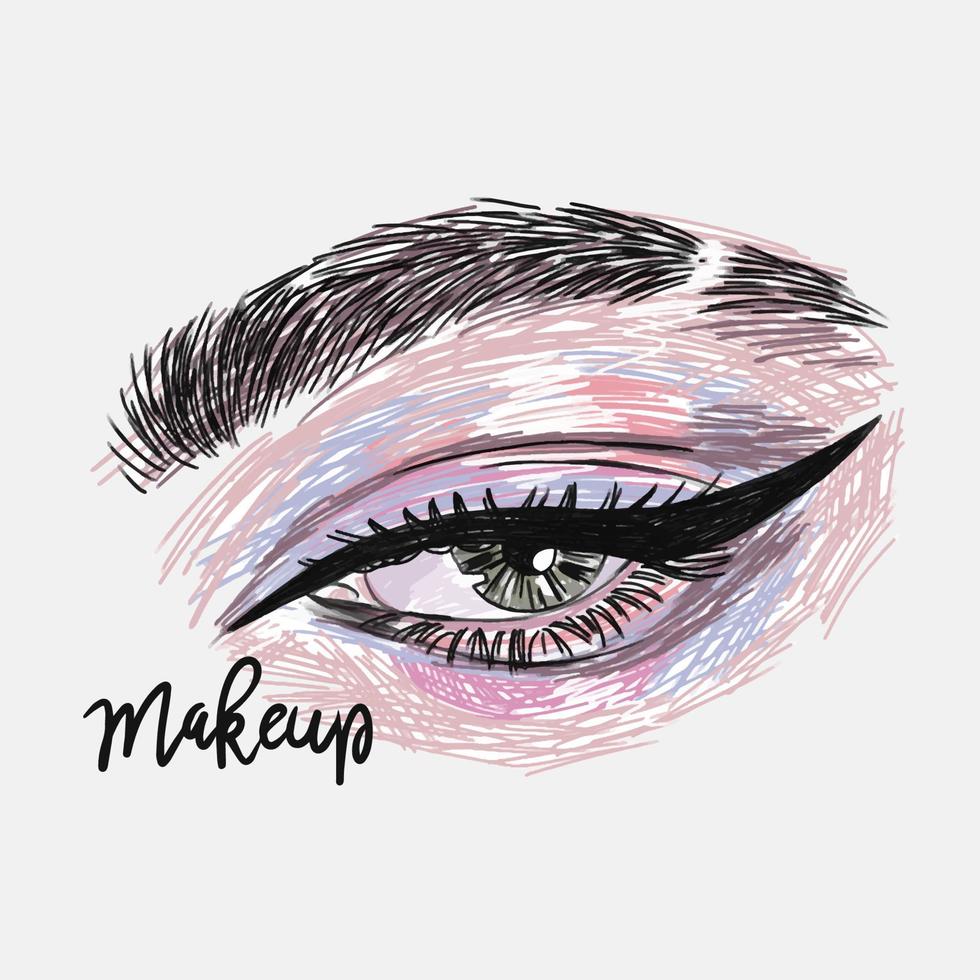 maquillaje, moda, diseño de letras, sombra de ojos vector