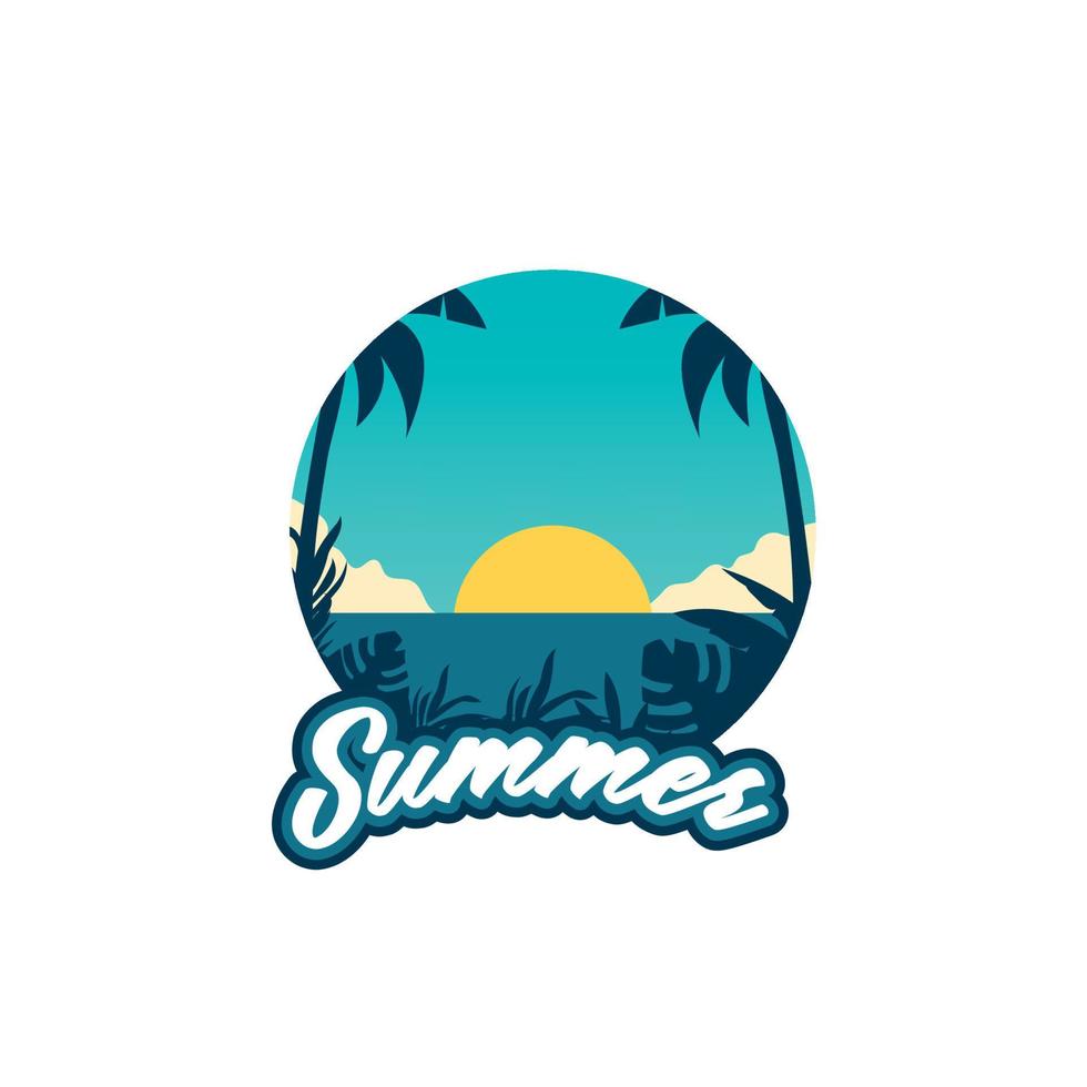 vector hand lettering summer with illustration beach