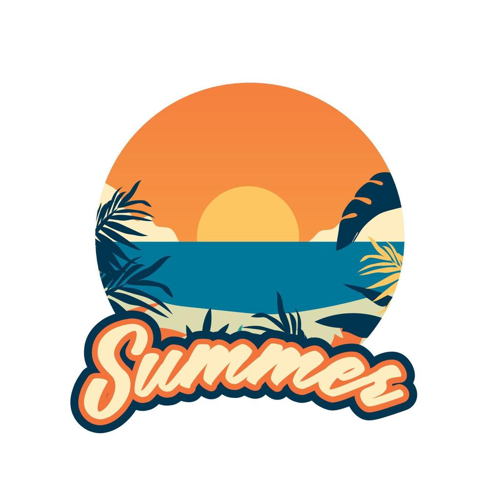 vector mano letras verano con ilustración playa