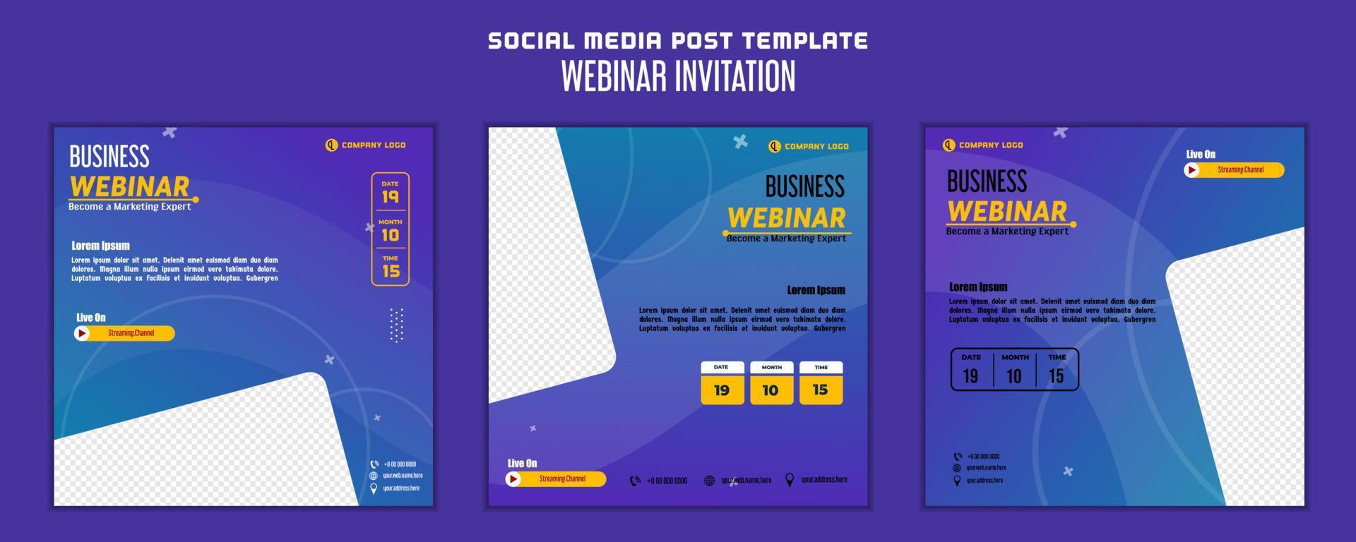 diseño moderno de plantilla de publicación en redes sociales, para marketing digital en línea o plantilla de invitación a seminario web vector