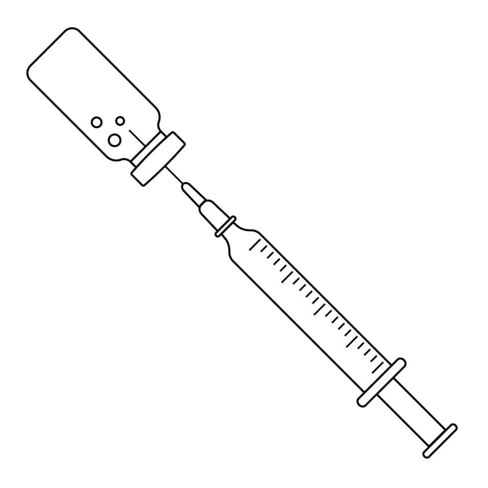 jeringa con aguja y vial de vacunación, icono de inyección de vacuna para su diseño vector