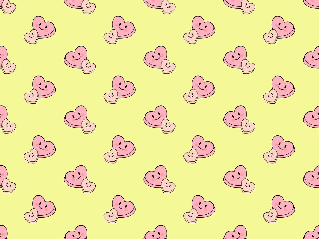 Heart cartoon character seamless pattern on yellow background vector