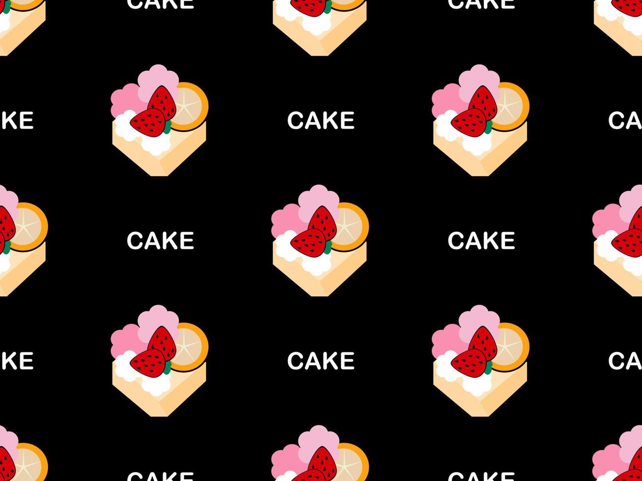 Cake cartoon character seamless pattern on black background vector