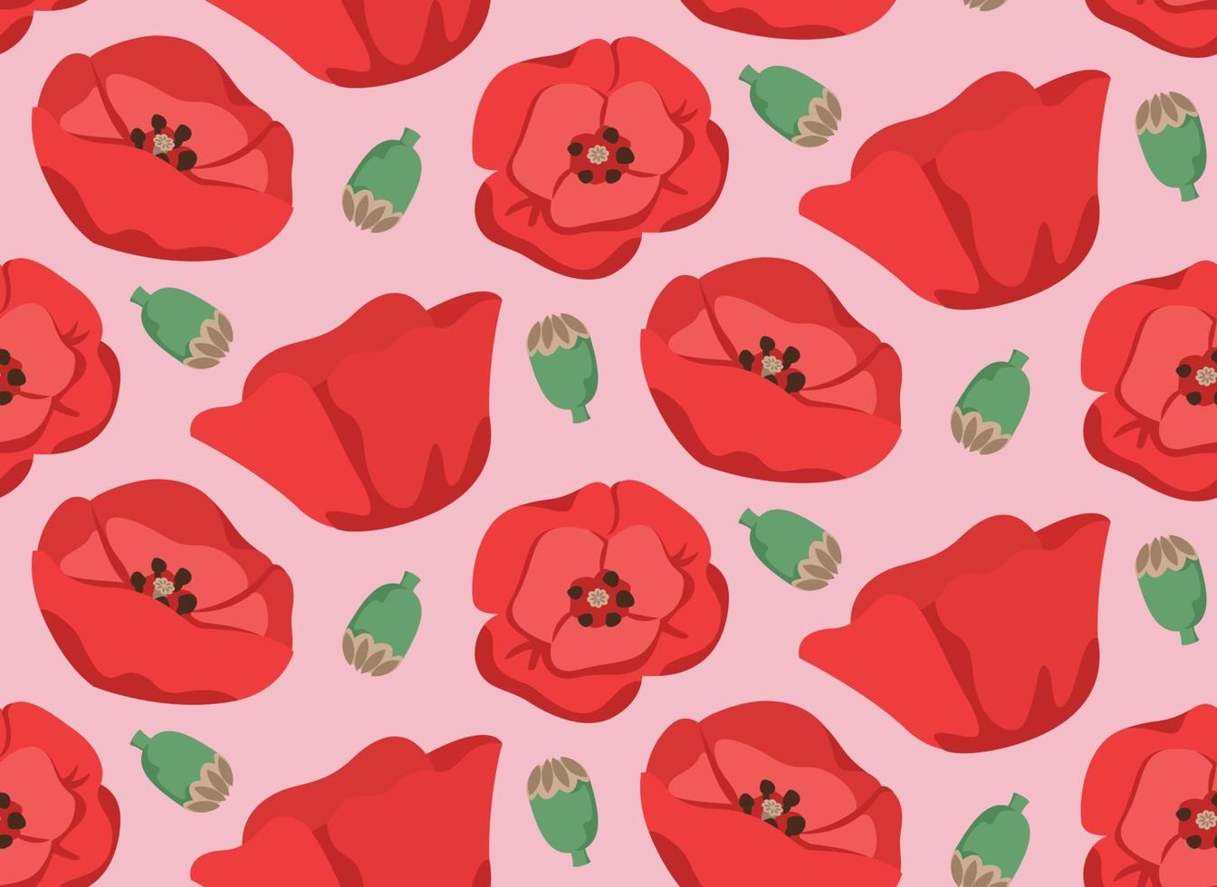 Seamless pattern with poppy buds. Texture with wildflowers in cartoon style. vector