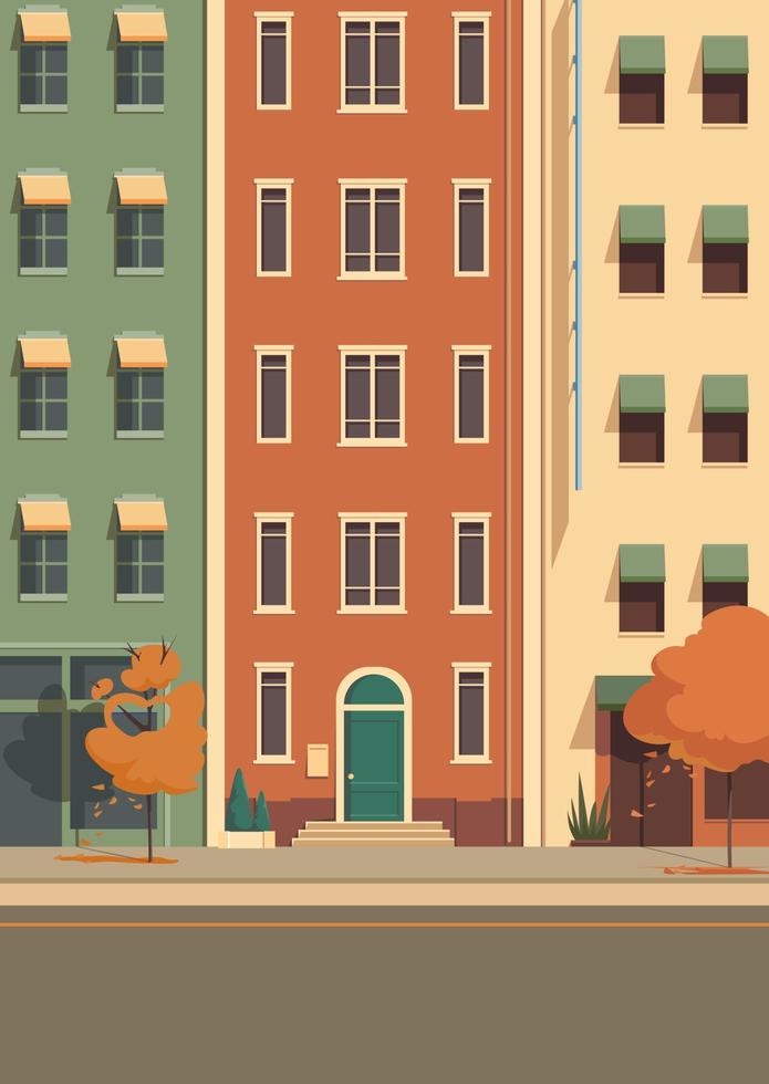 paisaje urbano en temporada de otoño. hermosa calle de la ciudad en formato vertical. vector