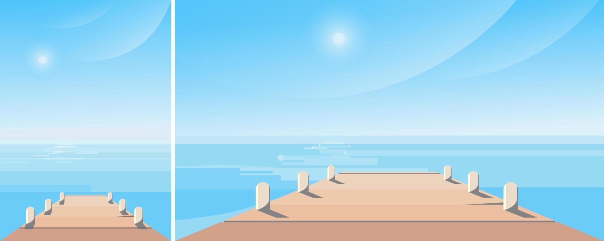 muelle de mar en un día soleado. paisajes naturales en diferentes formatos. vector