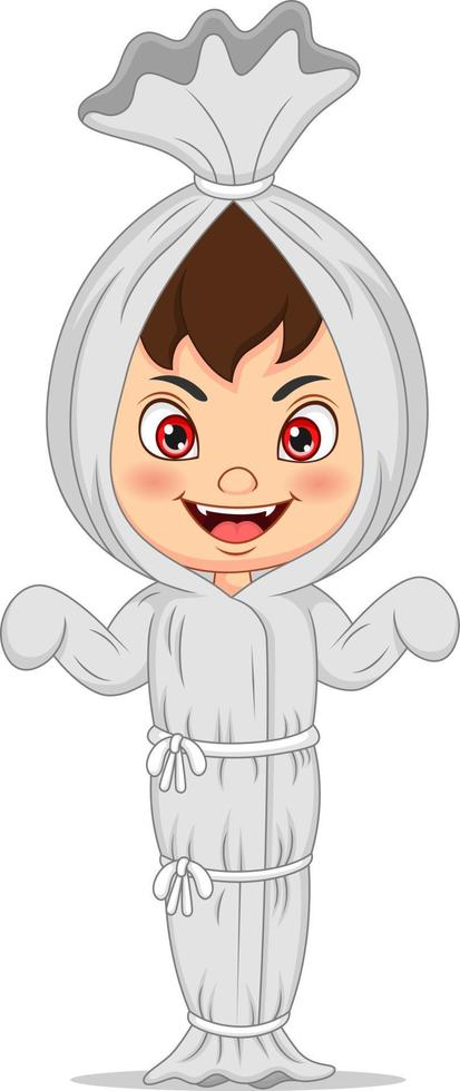 Cute boy cartoon wearing in a ghost costume vector