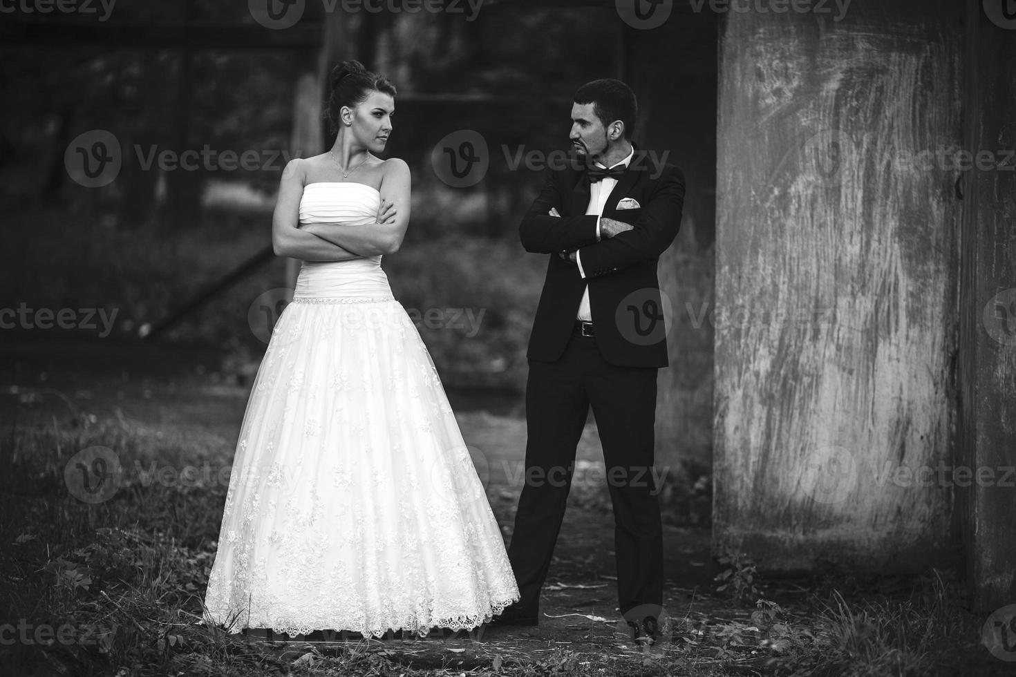 bride and groom having fun photo