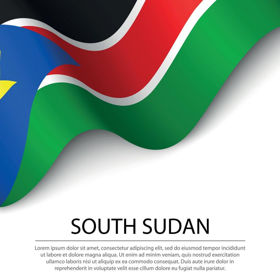 Waving flag of South Sudan on white background. Banner or ribbon vector