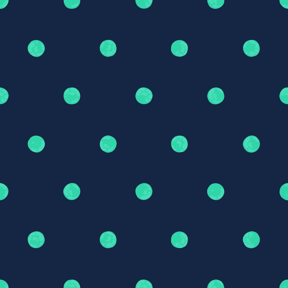 Green Polka Dot On Navy Blue Background, Seamless Vector Pattern. Modern Minimalist Art Background, Design For Fabrics, Printing and Fashion.
