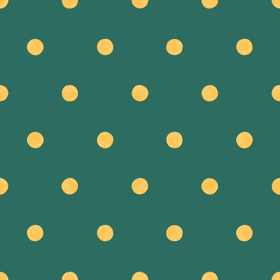 Yellow Polka Dot On Pine Green Background, Seamless Vector Pattern. Modern Minimalist Art Background, Design For Fabrics,  Wrapping Paper, Printing and Fashion.