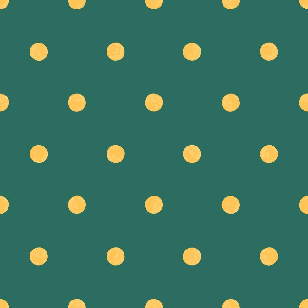 Yellow Polka Dot On Pine Green Background, Seamless Vector Pattern. Modern Minimalist Art Background, Design For Fabrics,  Wrapping Paper, Printing and Fashion.