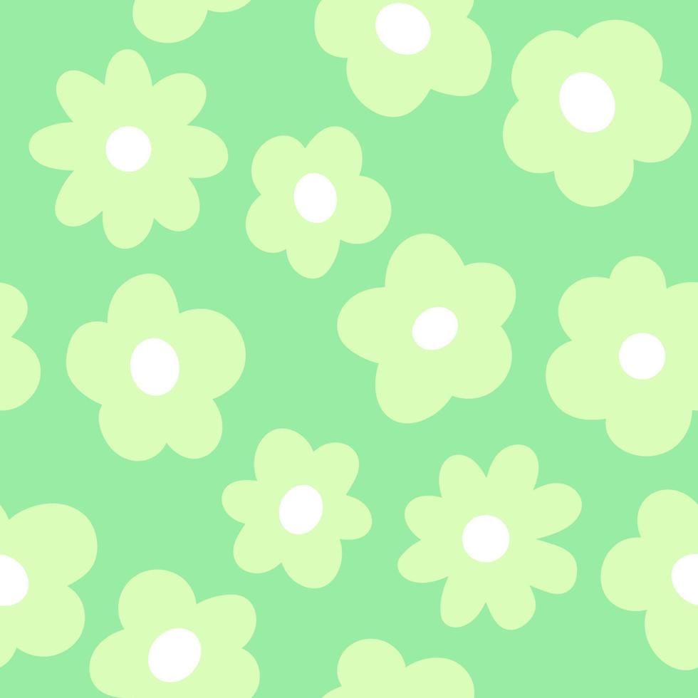 Bright Green Cartoon Flowers Background, Seamless Pattern Vector. Simple Modern Floral Print Design. vector