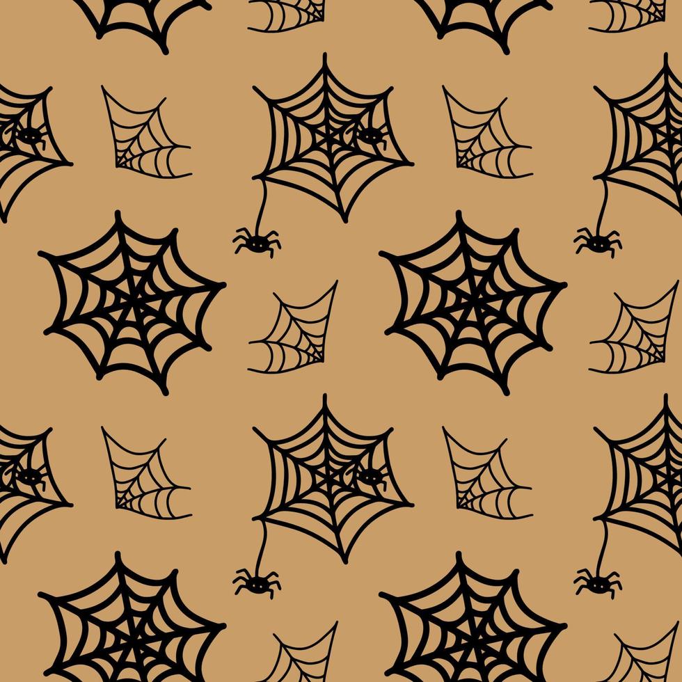 Vector halloween seamless pattern spider web clipart isolated on blue background. Funny, cute illustration for seasonal design, textile, decoration kids playroom or greeting card. Hand drawn art.