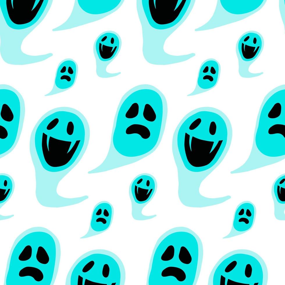 Vector ghost seamless pattern. Halloween spooky scarf isolated on white background. Cartoon illustration for seasonal design, textile, decoration or greeting card. Hand drawn prints and doodle.