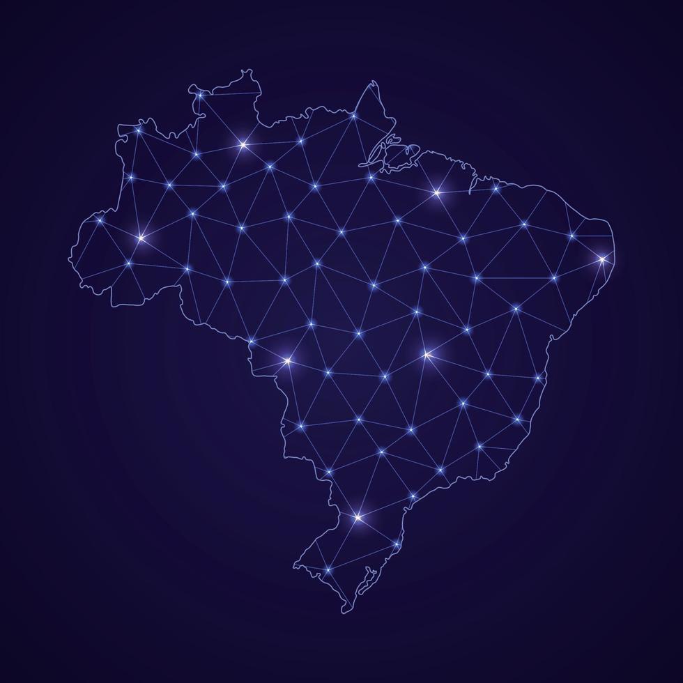 Digital network map of Brazil. Abstract connect line and dot vector