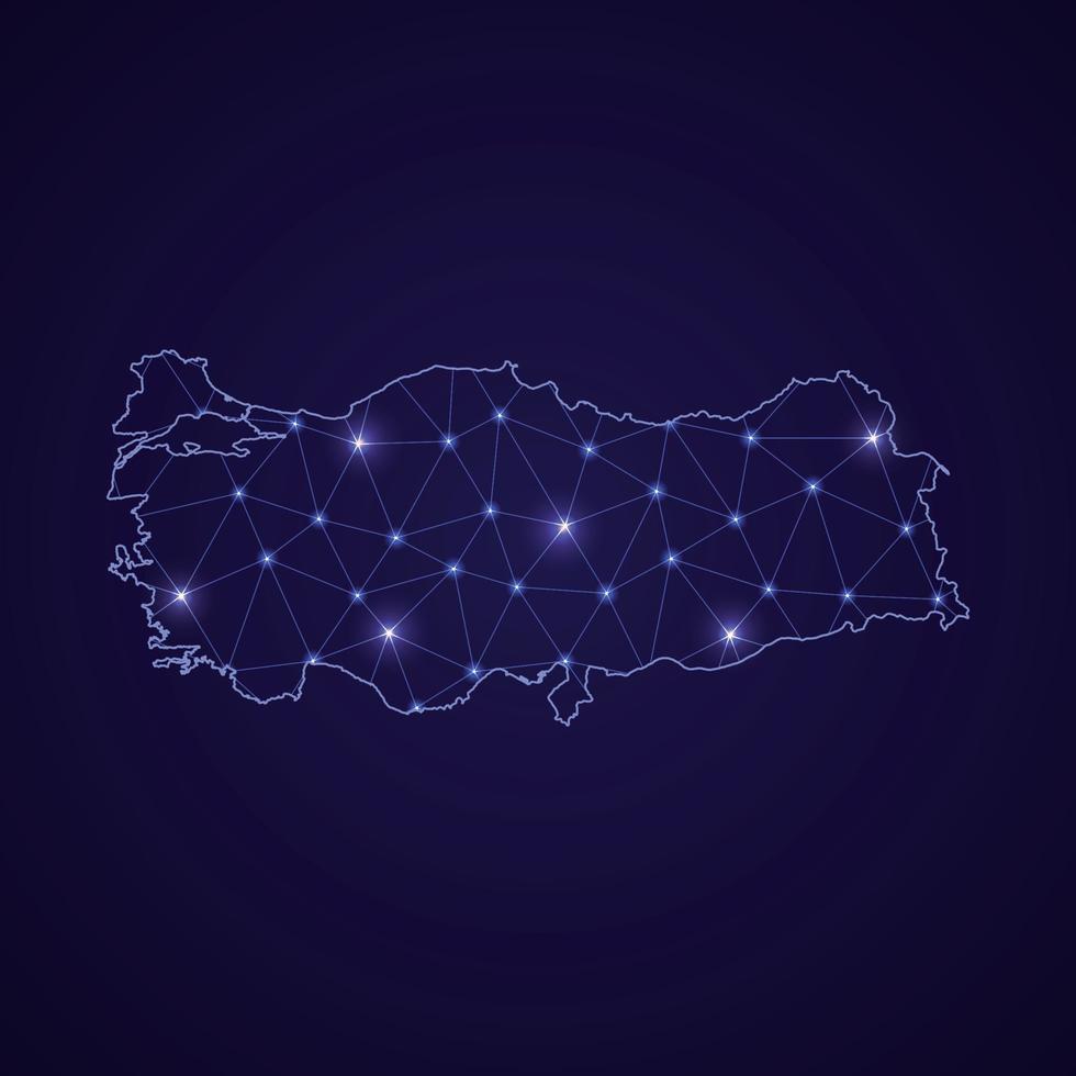 Digital network map of Turkey. Abstract connect line and dot vector