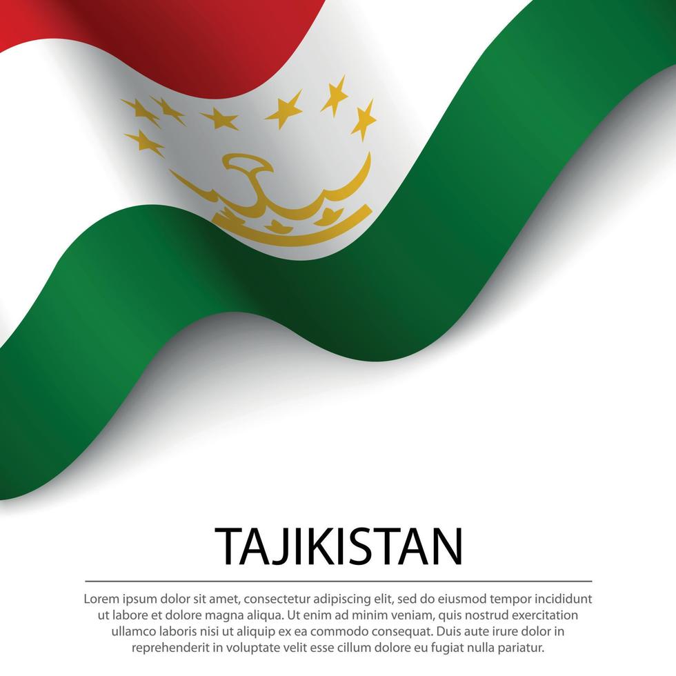 ondeando la bandera de Tayikistán sobre fondo blanco. pancarta o cinta vector