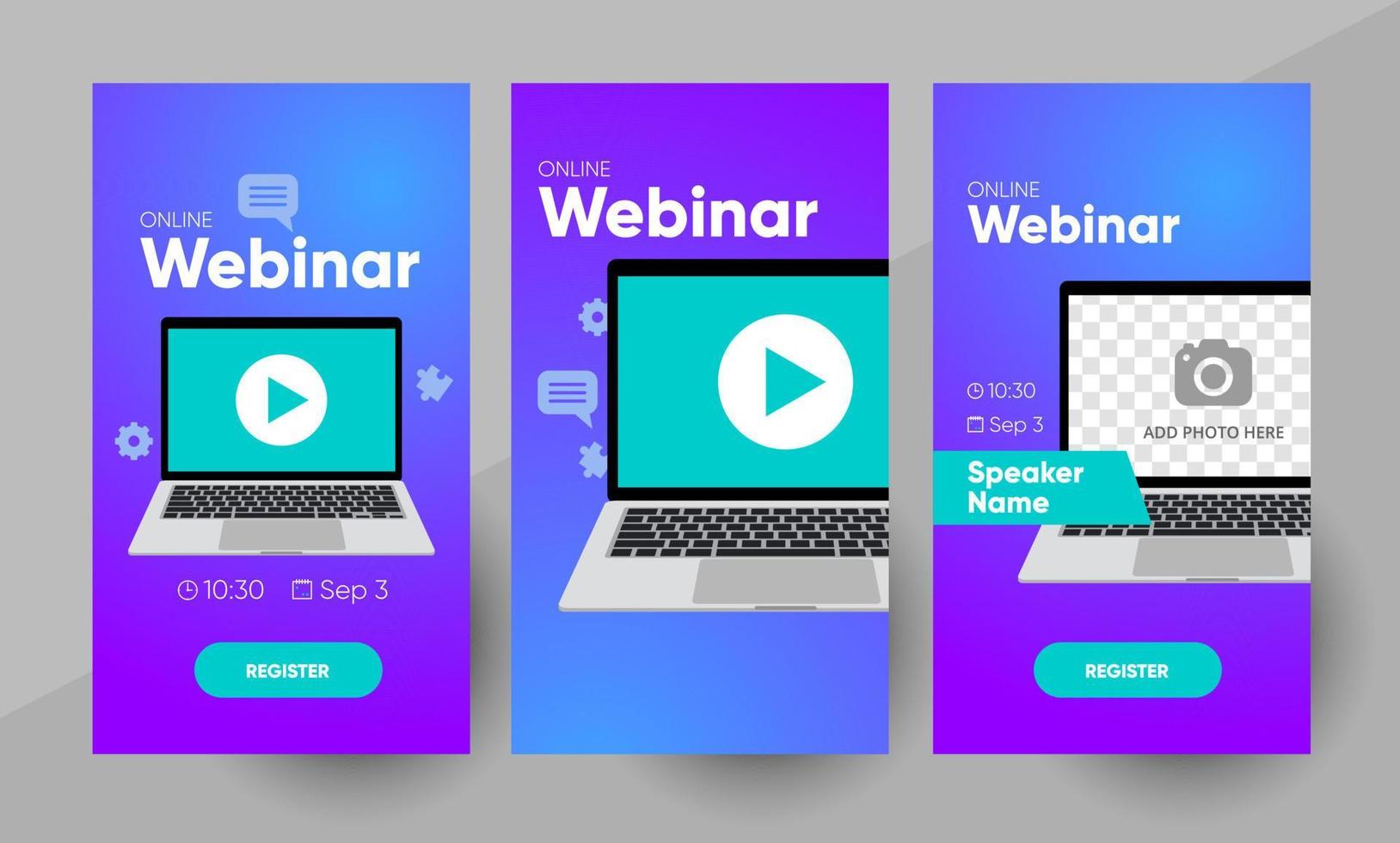 Webinar social media post template, webinar social media story template. Background and illustrations for social media stories design vector. vector