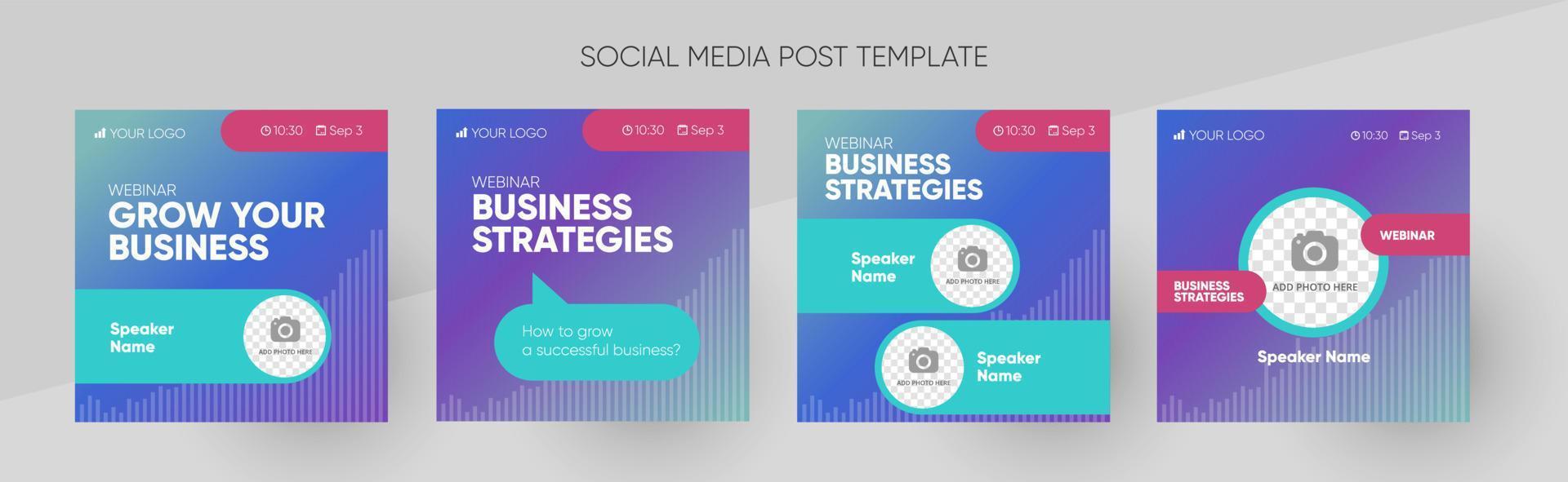 Business webinar social media post template. Background and illustration for social media banner design in vector. vector