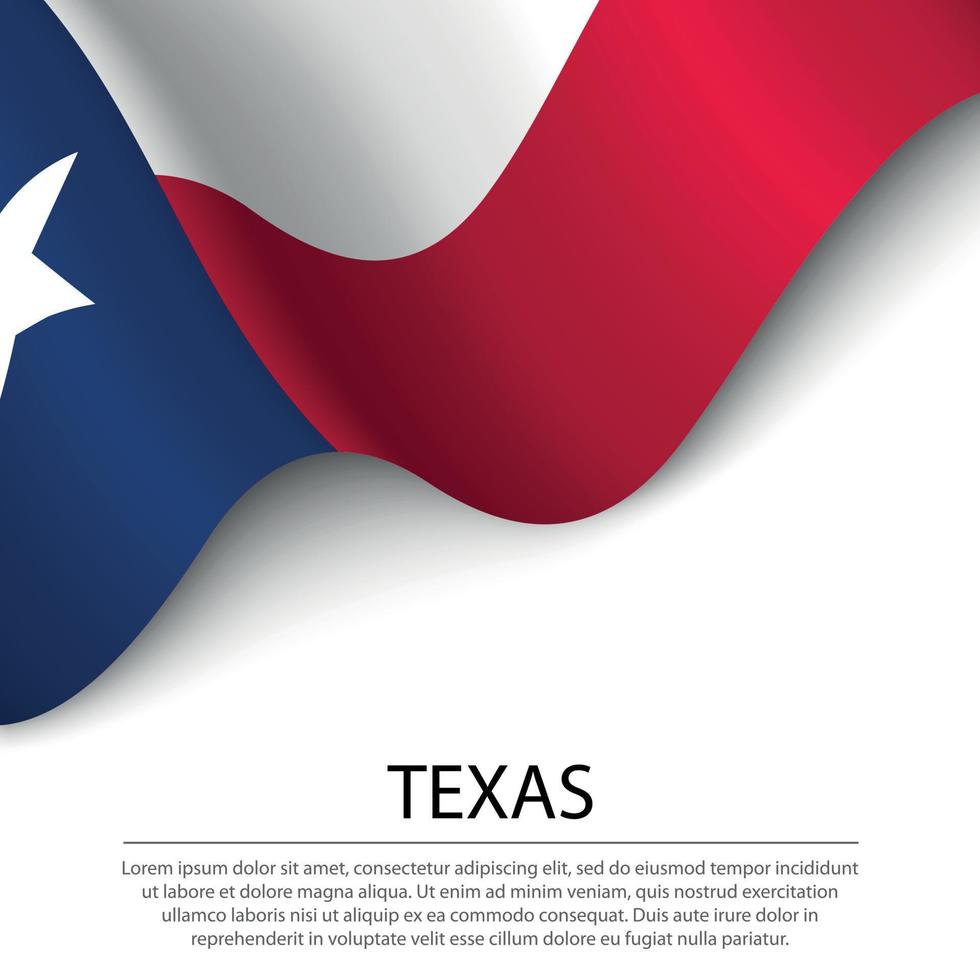 Waving flag of Texas is a state of USA on white background. vector