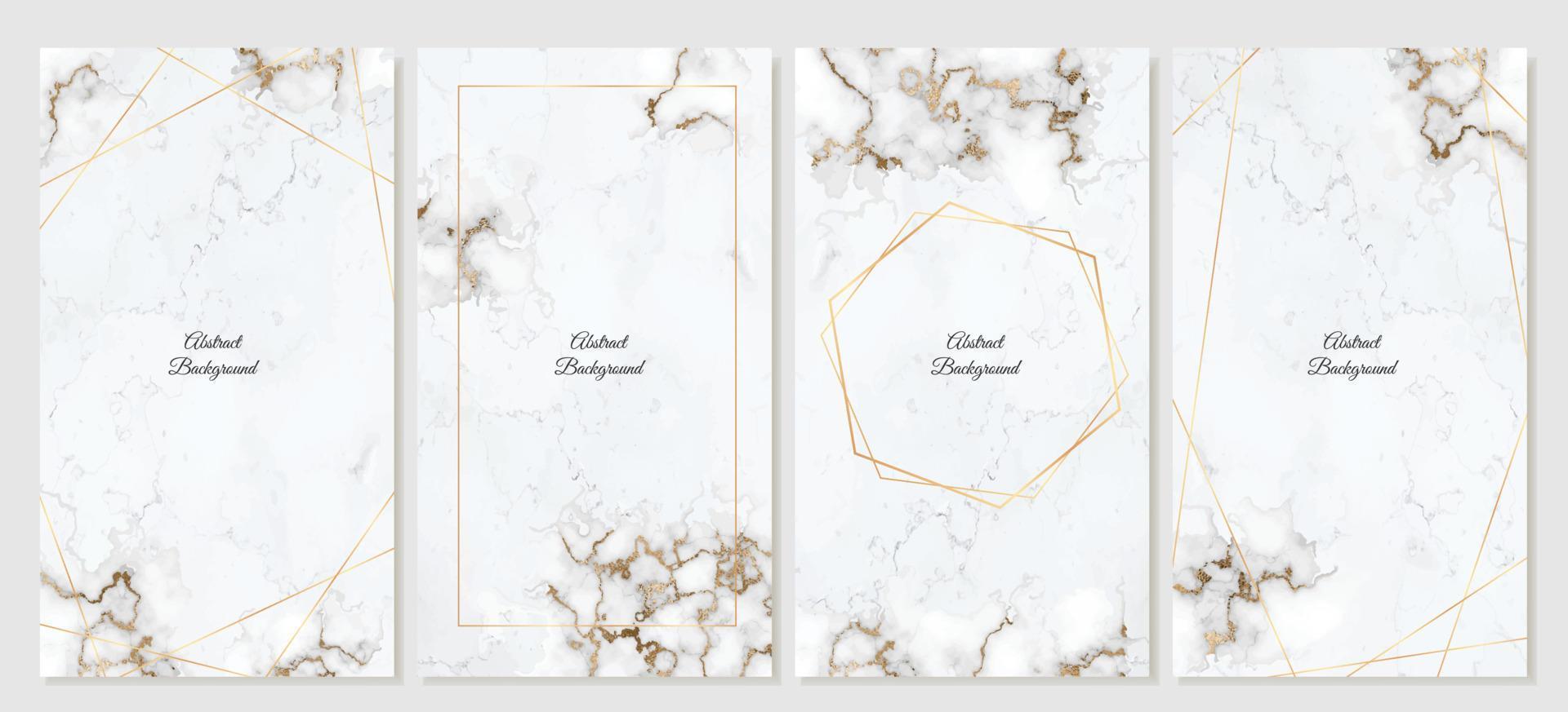 un conjunto de elegantes plantillas de redes sociales de mármol. colección de fondos vectoriales con mármol blanco, lentejuelas doradas y líneas geométricas vector