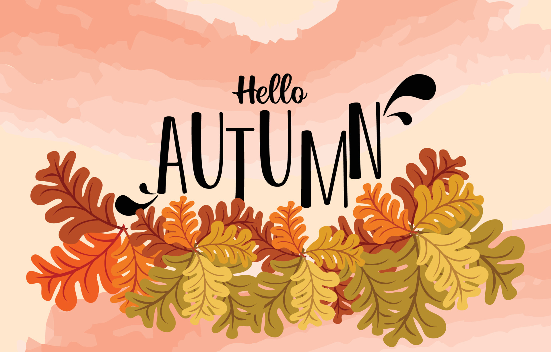 Hello Autumn background with leaves golden yellow. fall concept