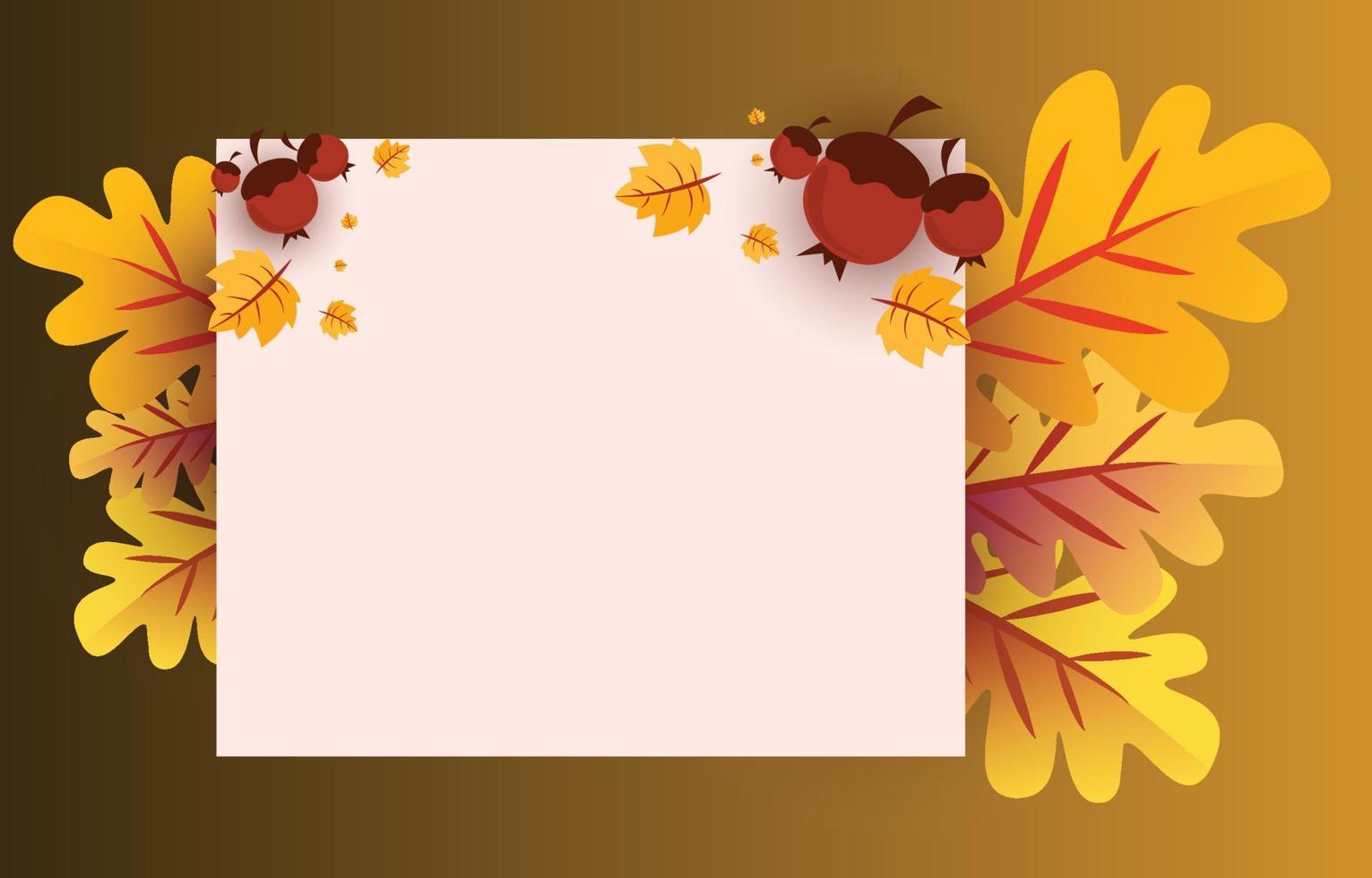 Autumn background with leaves golden yellow with square frames, and free space ,fall concept,For wallpaper, postcards, greeting cards, website pages, banners, online sales. Vector illustration