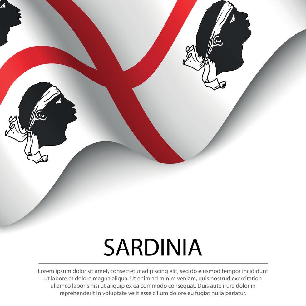 Waving flag of Sardinia is a region of Italy on white background vector