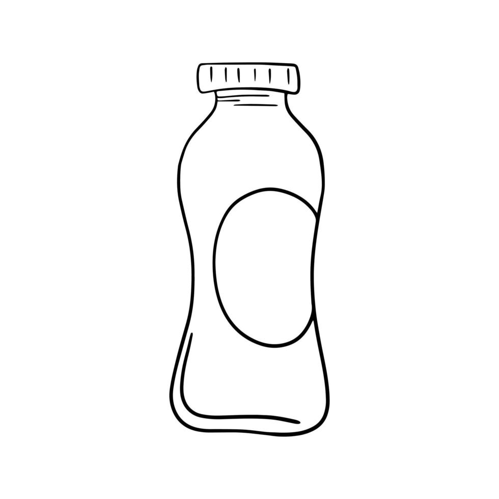 Monochrome image, small plastic bottle for milk, yogurt, copy space, vector illustration in cartoon style on a white background