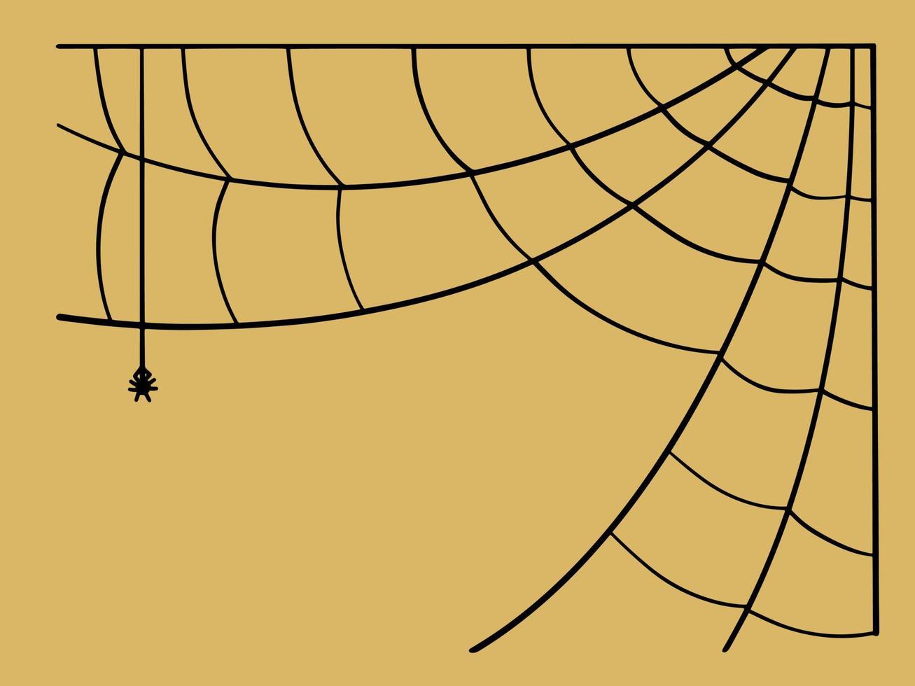 Angular autumn frame, black web with a small spider, Halloween, vector illustration on an orange background