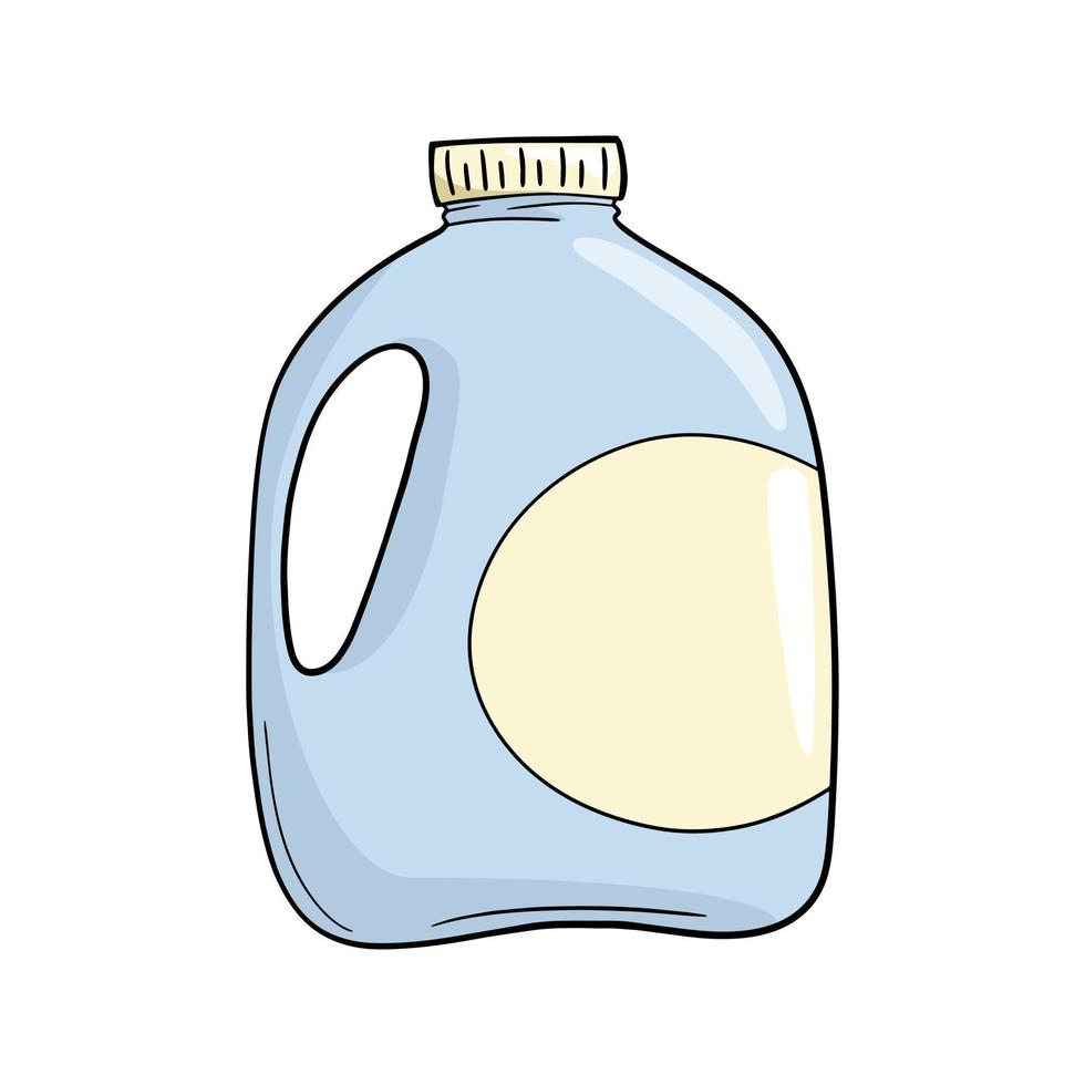 gran recipiente de plástico ligero con leche, botella de leche, ilustración vectorial en estilo de dibujos animados sobre un fondo blanco vector