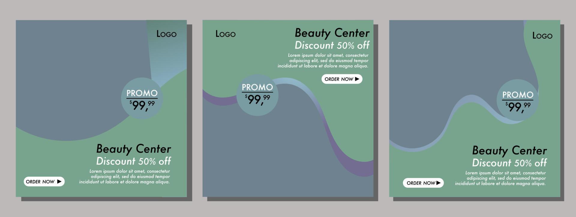 Square social media post template set with place for media post photo.beauty vector
