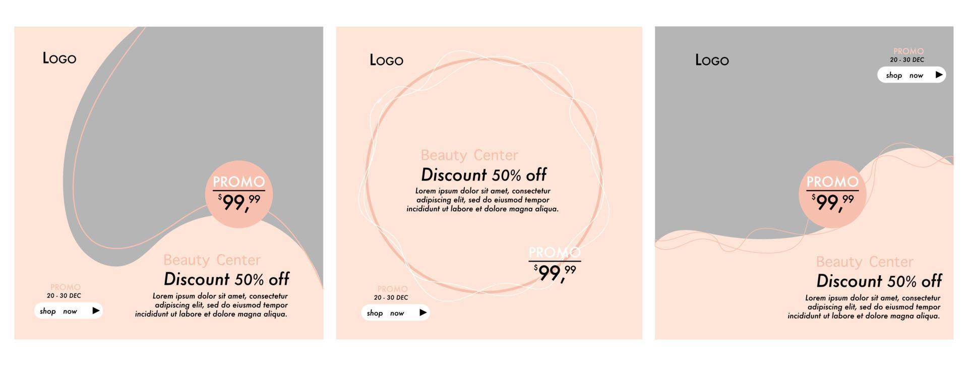 Square social media post template set with place for media post photo.beauty vector