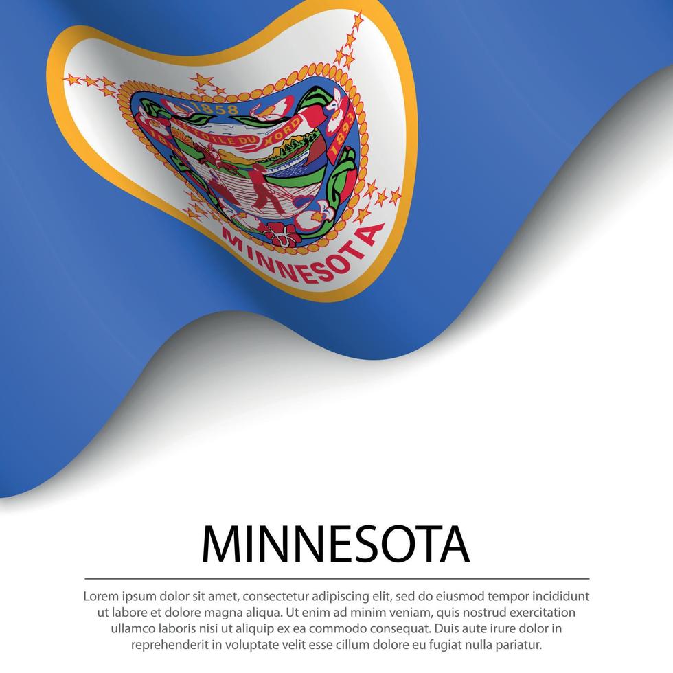 Waving flag of Minnesota is a state of USA on white background. vector