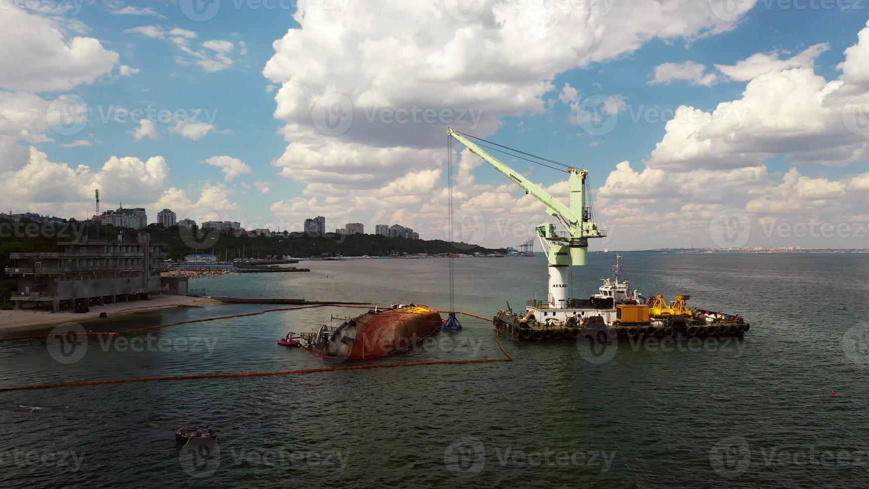 View of an old tanker that ran aground and overturned photo