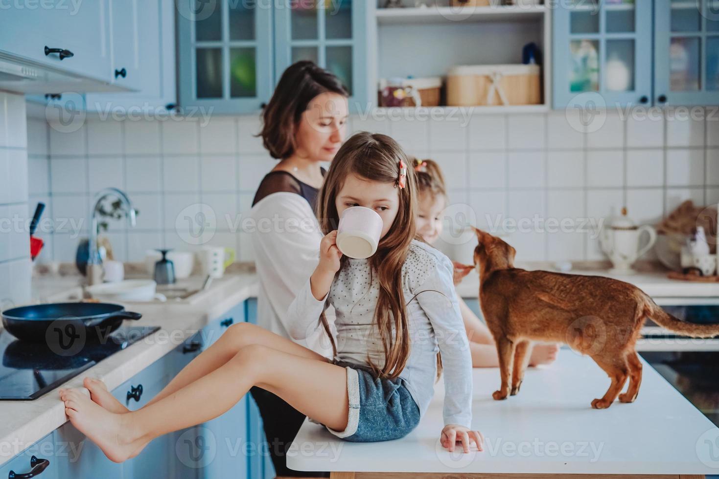 Happy family having fun in the kitchen photo
