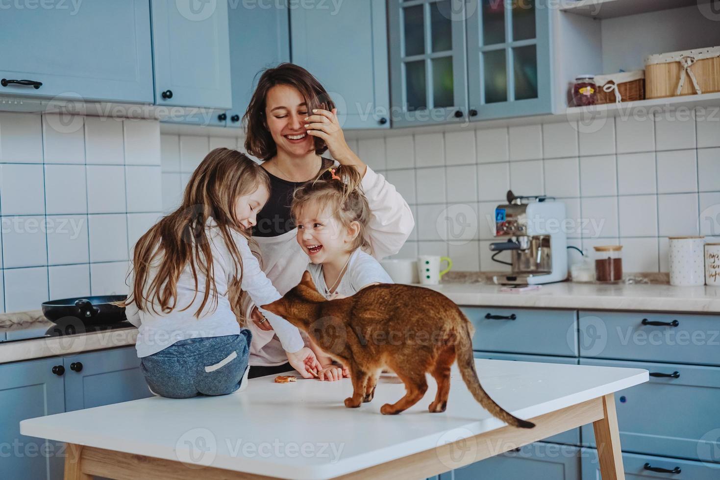 Happy family having fun in the kitchen photo