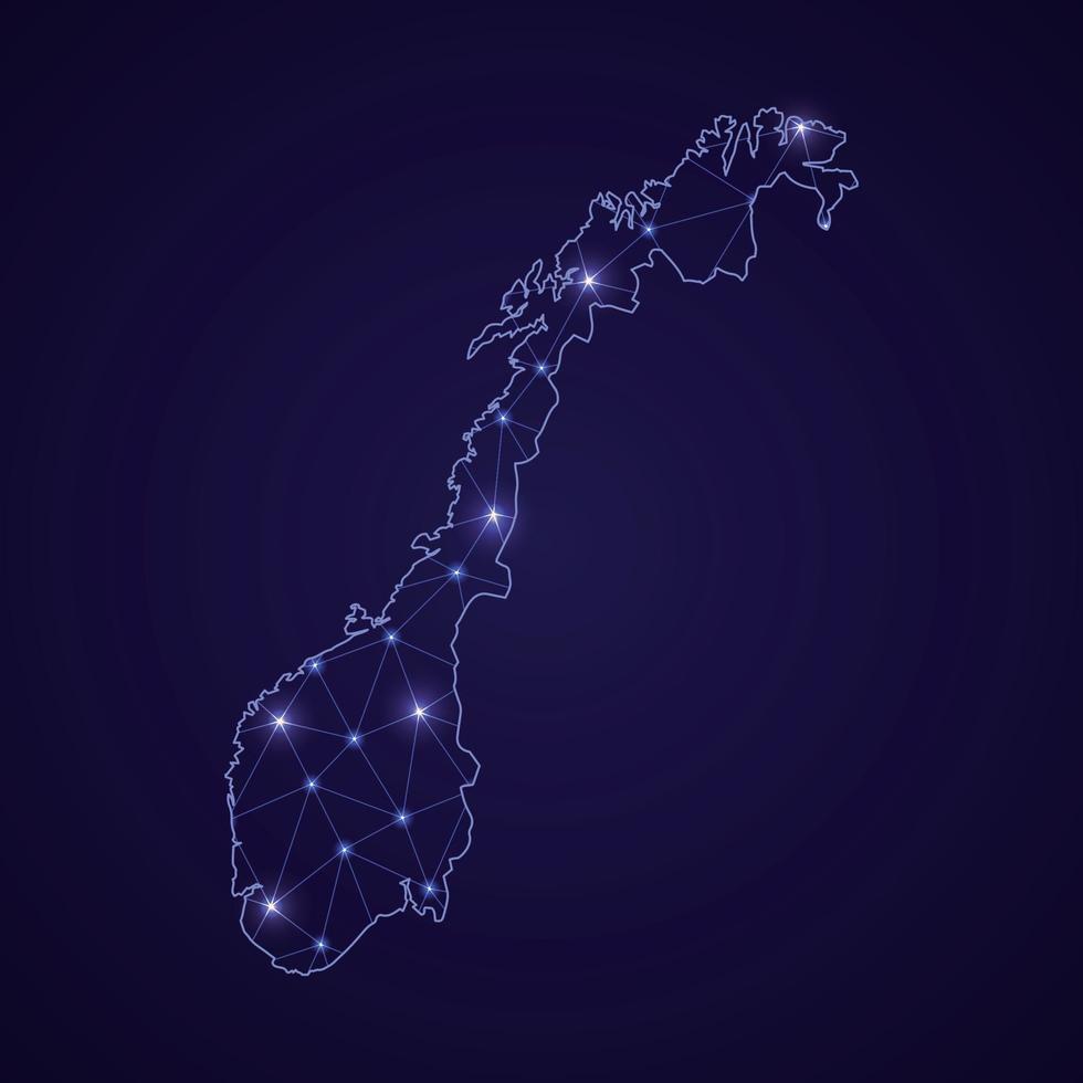 Digital network map of Norway. Abstract connect line and dot vector