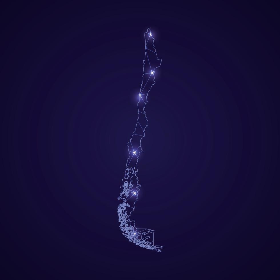 Digital network map of Chile. Abstract connect line and dot vector