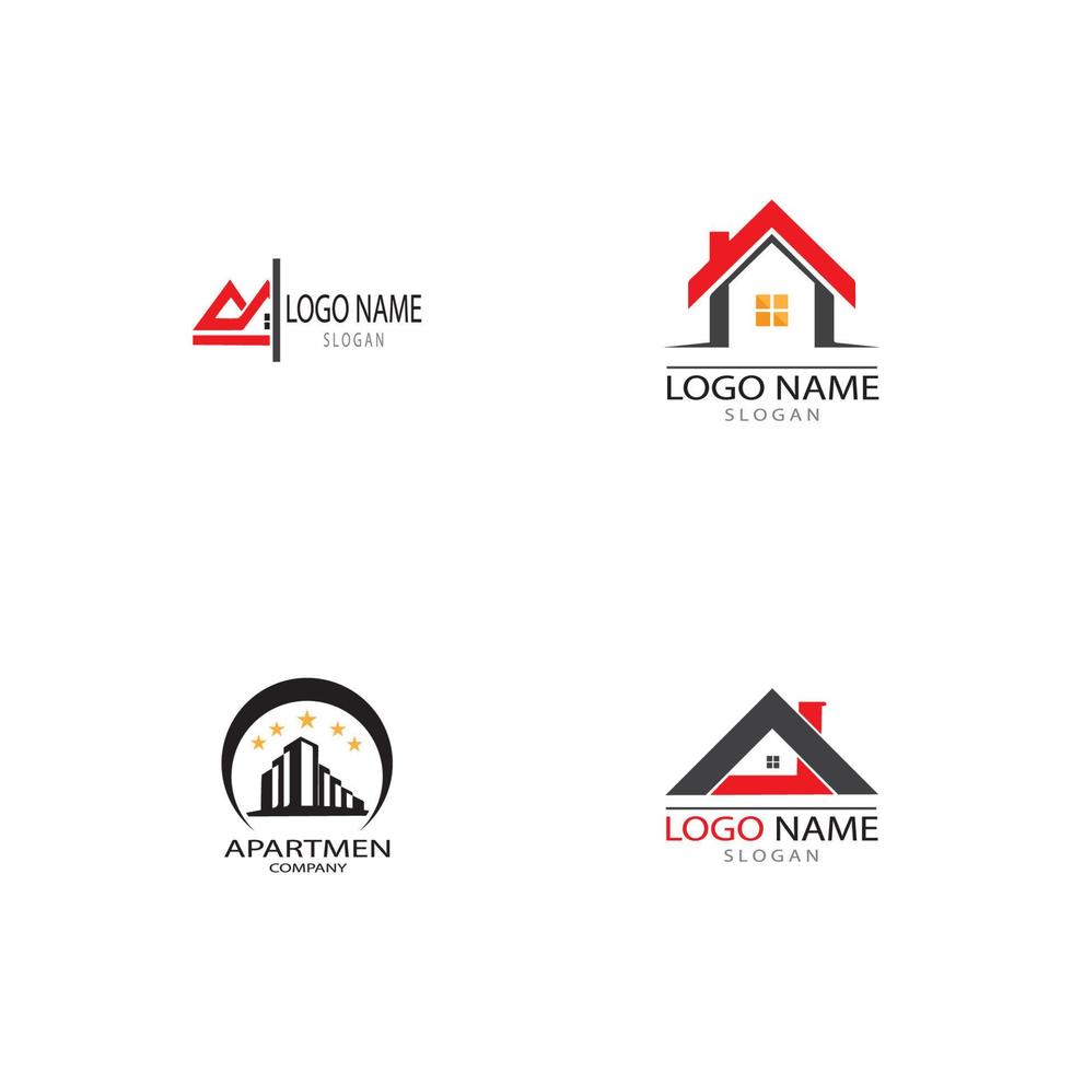 diseño de logotipo de propiedad inmobiliaria y construcción para el signo corporativo de negocios. vector