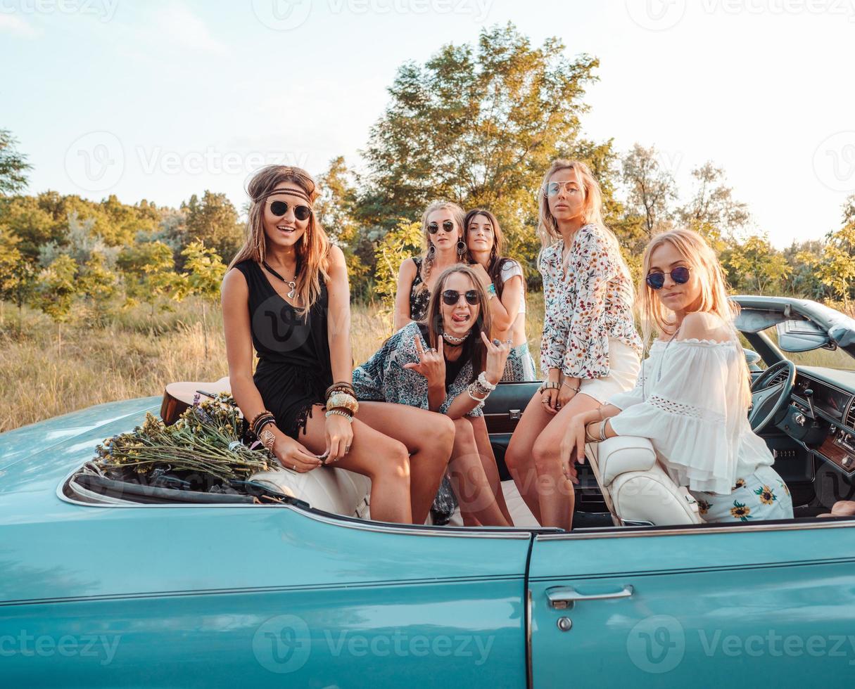 Six girls have fun in the countryside photo