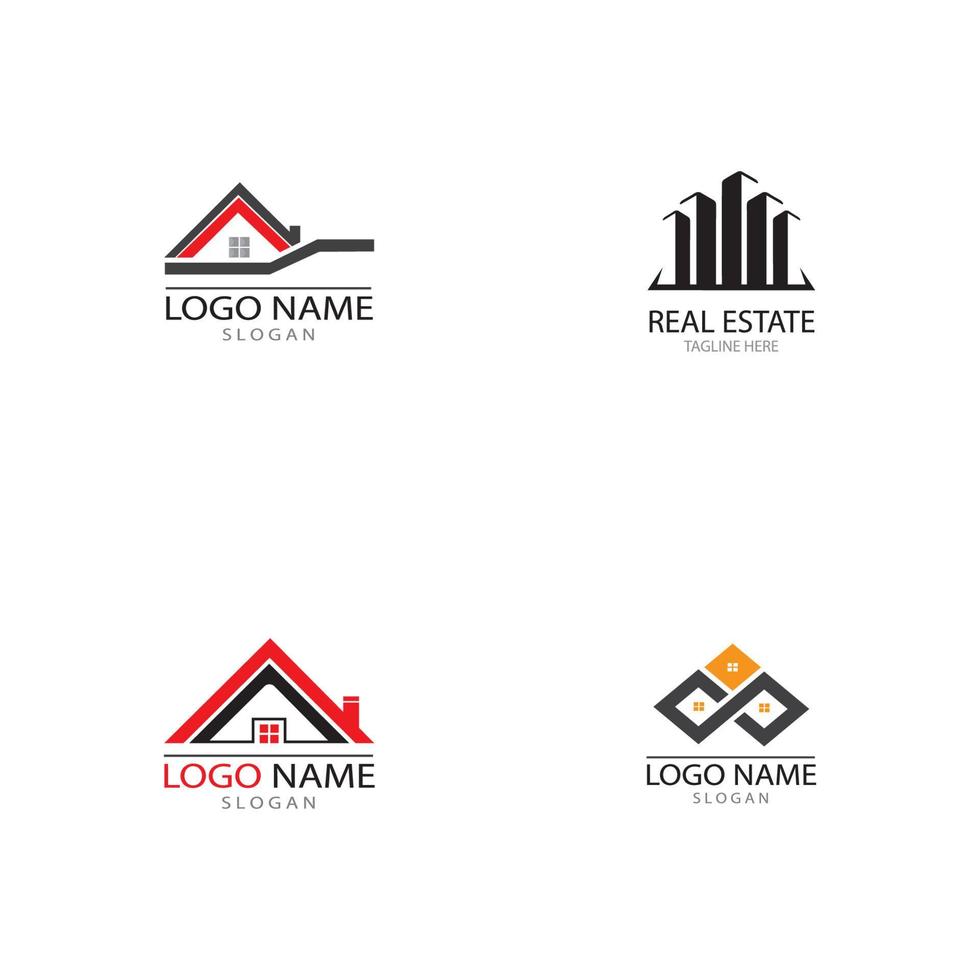 diseño de logotipo de propiedad inmobiliaria y construcción para el signo corporativo de negocios. vector