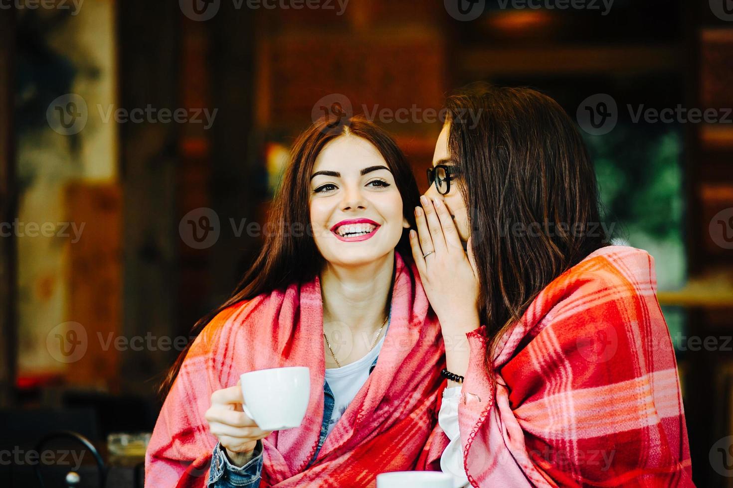 Two young and beautiful girls gossiping photo