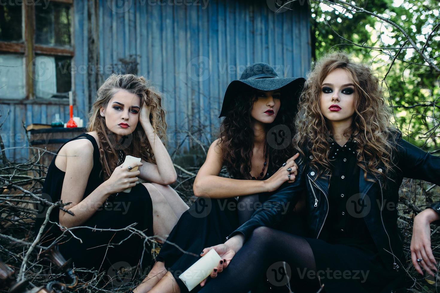 three vintage women as witches photo